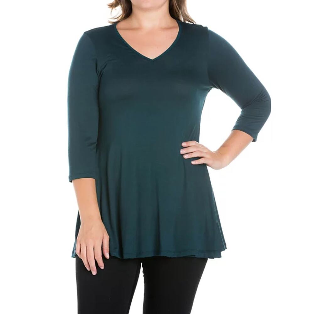 24seven ComfortApparel PlusSize 3/4 Sleeve VNeck TunicTop 1X